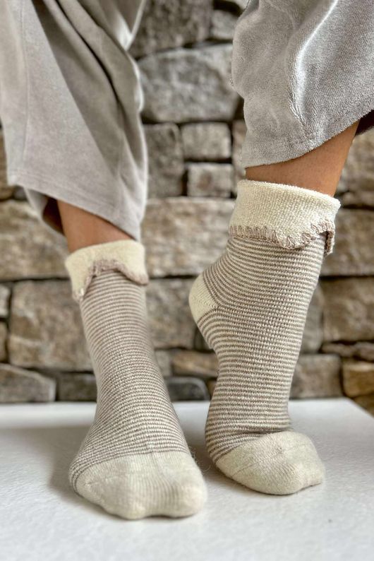  Terry & Wool Luxury Socks Pinstripe Latte 
